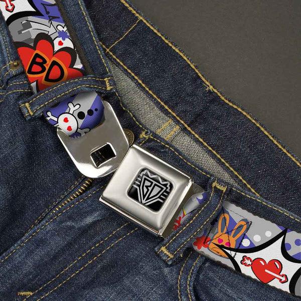 Buckle-Down BD Wings Logo CLOSE-UP Full Color Black Silver Seatbelt Belt - BD Cartoon Webbing