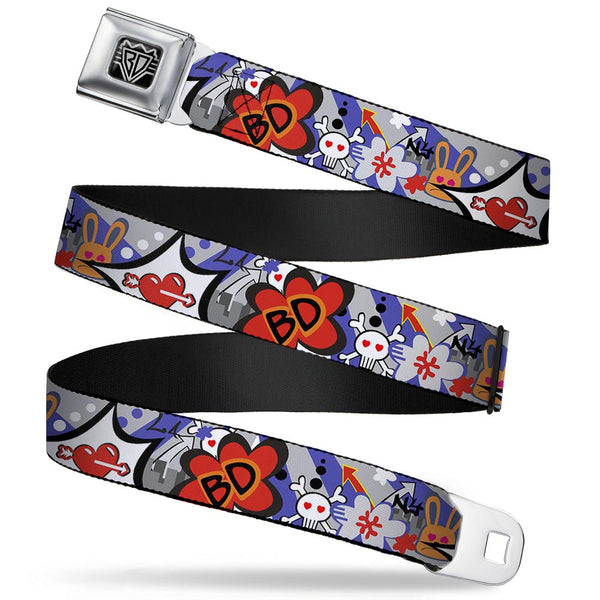 Buckle-Down BD Wings Logo CLOSE-UP Full Color Black Silver Seatbelt Belt - BD Cartoon Webbing