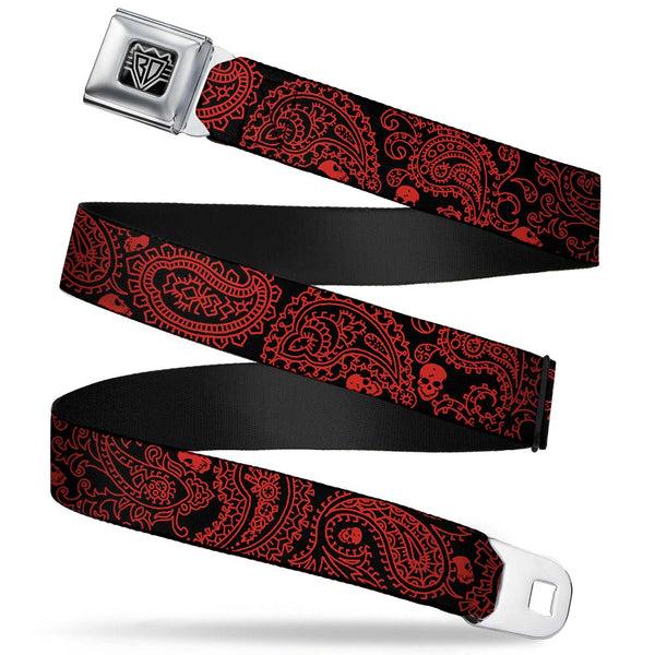 Buckle-Down BD Wings Logo CLOSE-UP Full Color Black Silver Seatbelt Belt - Bandana/Skulls Black/Red Webbing Buckle-Down BD Wings Logo CLOSE-UP Full Color Black Silver Seatbelt Belt - Bandana/Skulls Black/Red Webbing