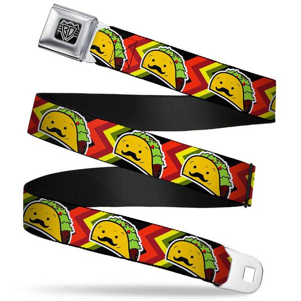 Buckle-Down BD Wings Logo CLOSE-UP Full Color Black Silver Seatbelt Belt - Taco Man Webbing