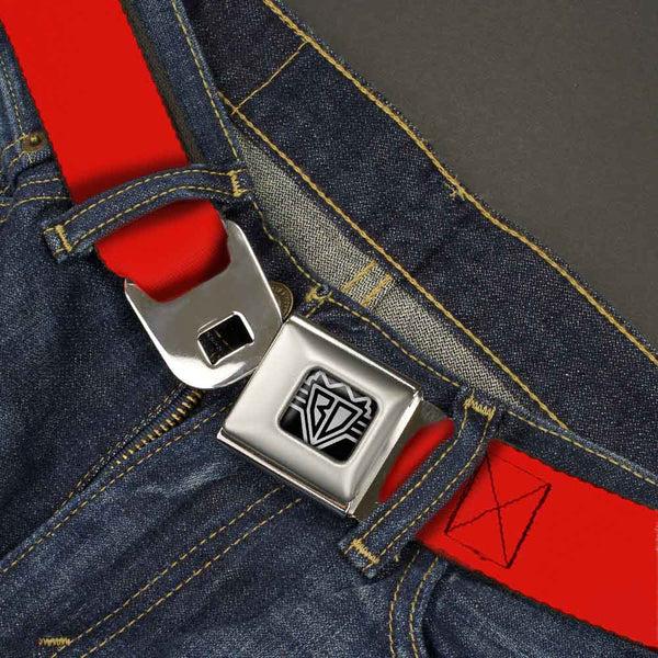 Buckle-Down BD Wings Logo CLOSE-UP Full Color Black Silver Seatbelt Belt - Red Webbing