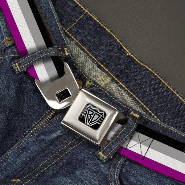 Buckle-Down BD Wings Logo CLOSE-UP Full Color Black Silver Seatbelt Belt - Flag Asexual Black/Gray/White/Purple Webbing