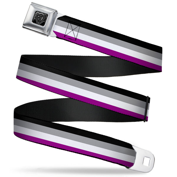 Buckle-Down BD Wings Logo CLOSE-UP Full Color Black Silver Seatbelt Belt - Flag Asexual Black/Gray/White/Purple Webbing
