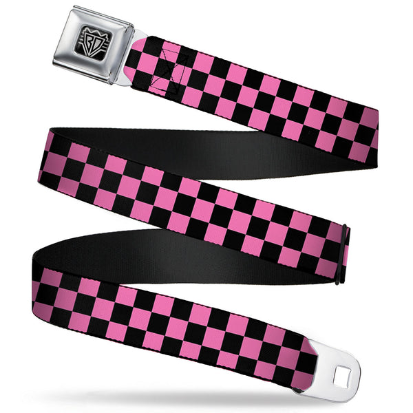 Buckle-Down BD Wings Logo CLOSE-UP Full Color Black Silver Seatbelt Belt - Checker Black/Pink Webbing