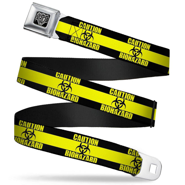 Buckle-Down BD Wings Logo CLOSE-UP Full Color Black Silver Seatbelt Belt - CAUTION BIOHAZARD Black/Yellow Webbing