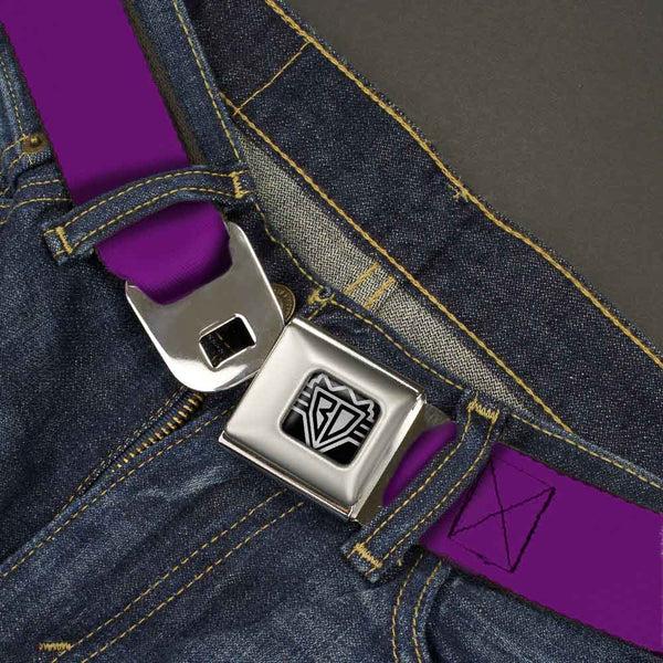 Buckle-Down BD Wings Logo CLOSE-UP Full Color Black Silver Seatbelt Belt - Purple Webbing