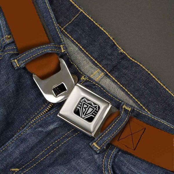 Buckle-Down BD Wings Logo CLOSE-UP Full Color Black Silver Seatbelt Belt - Brown Webbing