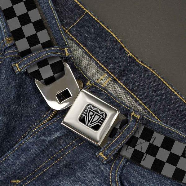 Buckle-Down BD Wings Logo CLOSE-UP Full Color Black Silver Seatbelt Belt - Checker Black/Gray Webbing