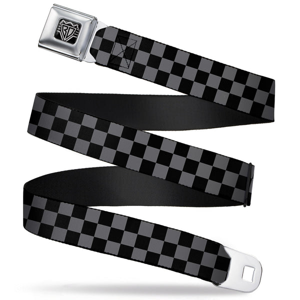 Buckle-Down BD Wings Logo CLOSE-UP Full Color Black Silver Seatbelt Belt - Checker Black/Gray Webbing