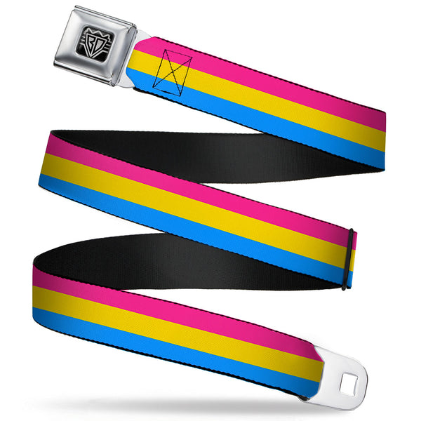 Buckle-Down BD Wings Logo CLOSE-UP Full Color Black Silver Seatbelt Belt - Flag Pansexual Pink/Yellow/Blue Webbing