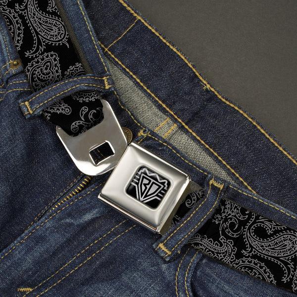 Buckle-Down BD Wings Logo CLOSE-UP Full Color Black Silver Seatbelt Belt - Bandana Black/Gray Webbing