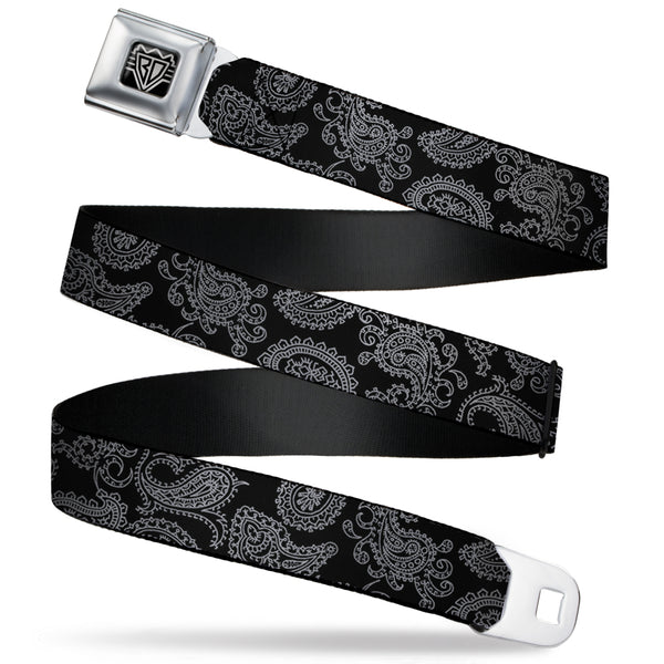 Buckle-Down BD Wings Logo CLOSE-UP Full Color Black Silver Seatbelt Belt - Bandana Black/Gray Webbing