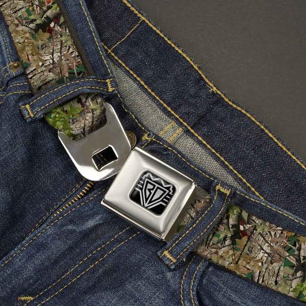 Buckle-Down BD Wings Logo CLOSE-UP Full Color Black Silver Seatbelt Belt - Hunting Camo Webbing