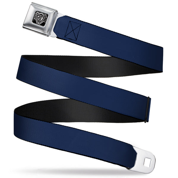 Buckle-Down BD Wings Logo CLOSE-UP Full Color Black Silver Seatbelt Belt - Navy Webbing