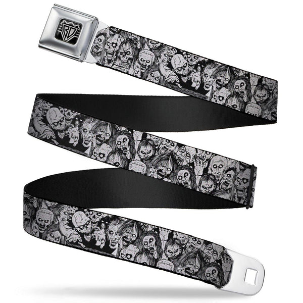 Buckle-Down BD Wings Logo CLOSE-UP Full Color Black Silver Seatbelt Belt - Zombie Skulls Sketch Webbing
