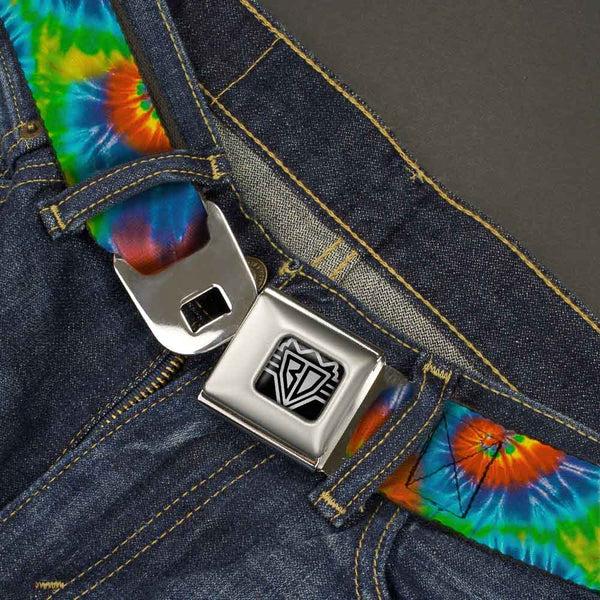 Buckle-Down BD Wings Logo CLOSE-UP Full Color Black Silver Seatbelt Belt - BD Tie Dye13 Webbing