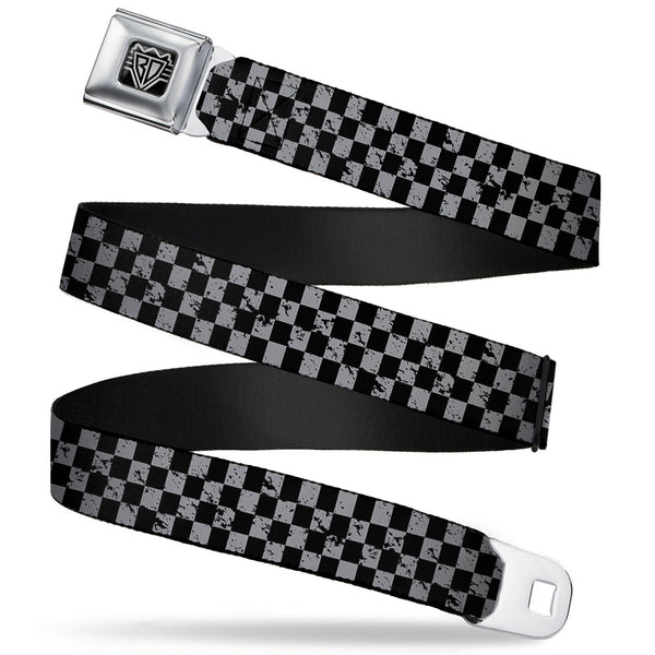 Buckle-Down BD Wings Logo CLOSE-UP Full Color Black Silver Seatbelt Belt - Checker Weathered Black/Gray Webbing