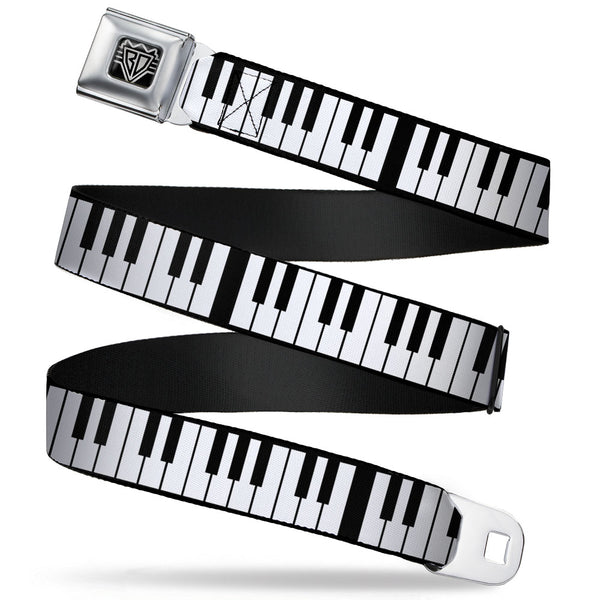 Buckle-Down BD Wings Logo CLOSE-UP Full Color Black Silver Seatbelt Belt - Piano Keys Webbing
