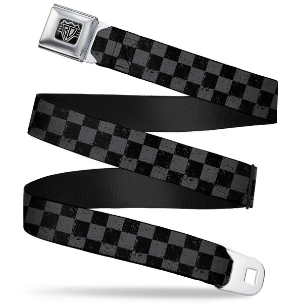 Buckle-Down BD Wings Logo CLOSE-UP Full Color Black Silver Seatbelt Belt - Checker Weathered2 Black/Gray Webbing