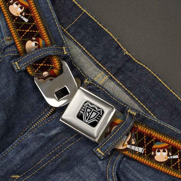 Buckle-Down BD Wings Logo CLOSE-UP Full Color Black Silver Seatbelt Belt - Multi Smoking Monkey Argyle Brown Webbing