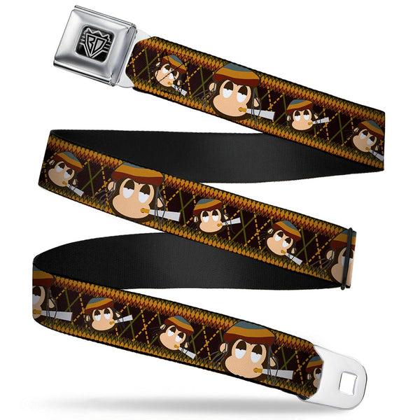 Buckle-Down BD Wings Logo CLOSE-UP Full Color Black Silver Seatbelt Belt - Multi Smoking Monkey Argyle Brown Webbing