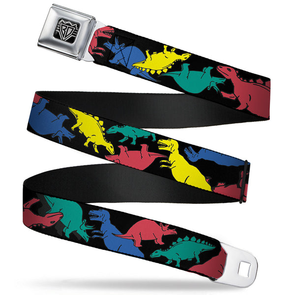 Buckle-Down BD Wings Logo CLOSE-UP Full Color Black Silver Seatbelt Belt - Dinosaurs Black/Multi Color Webbing
