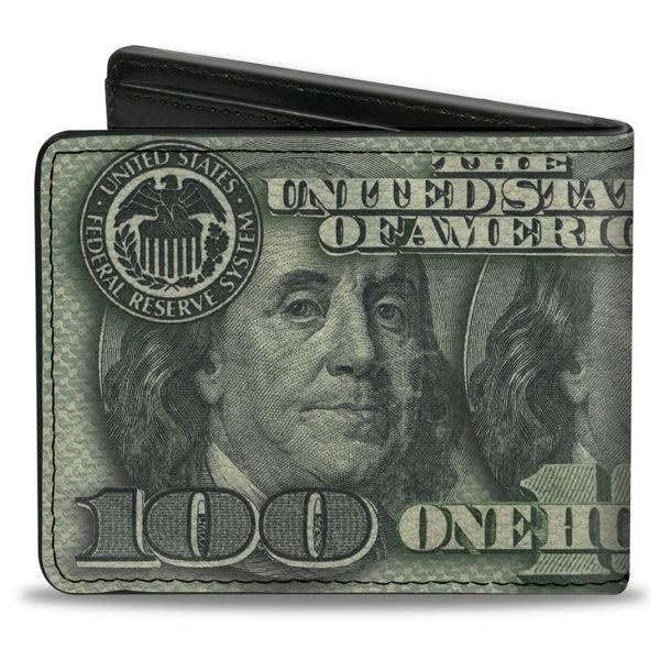Buckle-Down Bi-Fold Wallet - 100 Dollar Bill CLOSE-UP Triple Benjamin