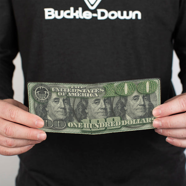 Buckle-Down Bi-Fold Wallet - 100 Dollar Bill CLOSE-UP Triple Benjamin