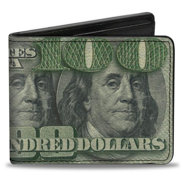 Buckle-Down Bi-Fold Wallet - 100 Dollar Bill CLOSE-UP Triple Benjamin