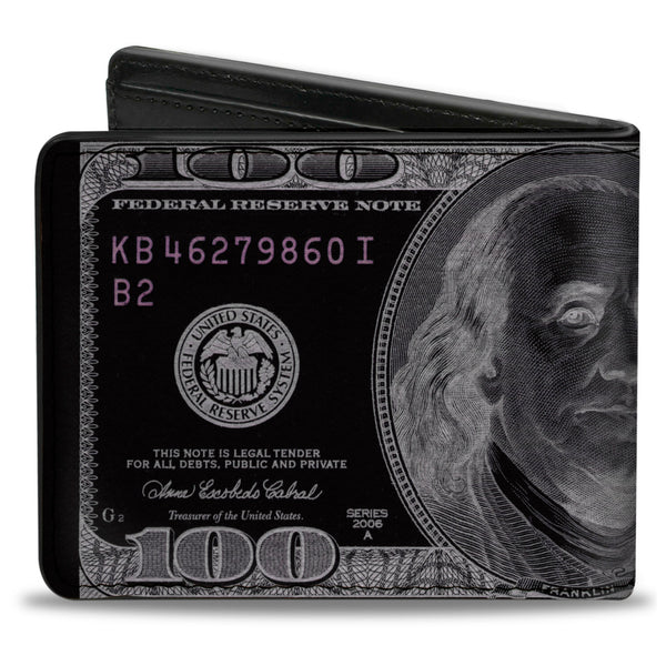 Buckle-Down Bi-Fold Wallet - 100 Dollar Bill X-Ray Black White