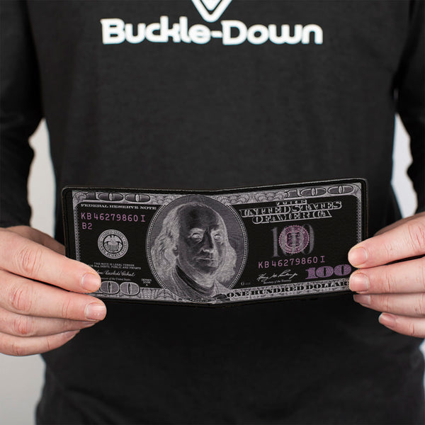 Buckle-Down Bi-Fold Wallet - 100 Dollar Bill X-Ray Black White