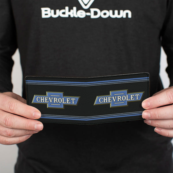 Buckle-Down Bi-Fold Wallet - 1916 Chevrolet Bowtie Logo Stripes Black Blue