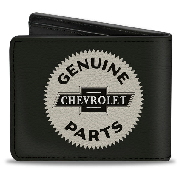 Buckle-Down Bi-Fold Wallet - 1920 GENUINE CHEVROLET PARTS Seal Charcoal Tan