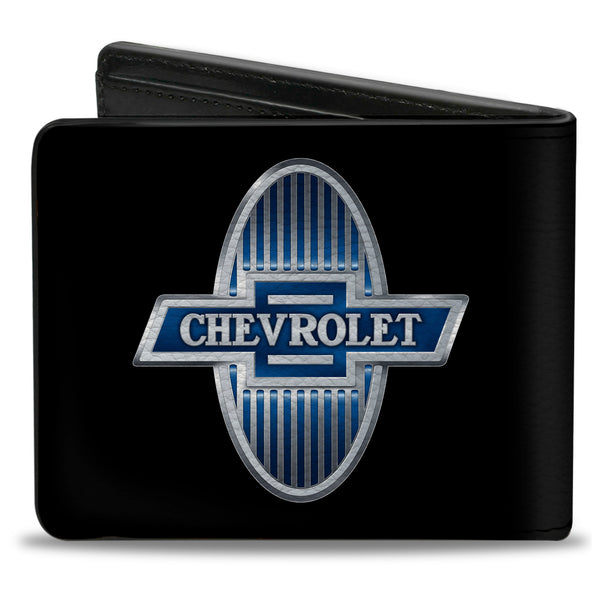 Buckle-Down Bi-Fold Wallet - 1929 Chevrolet Bowtie Logo Black Silver Blue