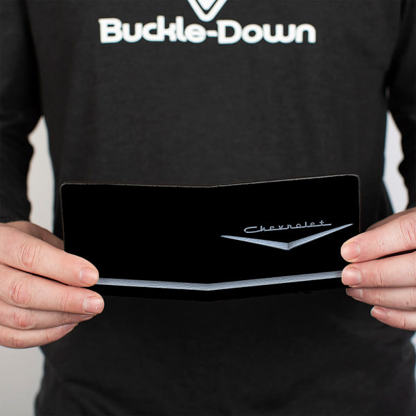 Buckle-Down Bi-Fold Wallet - 1955-57 CHEVROLET V Emblem Stripe Black Silver
