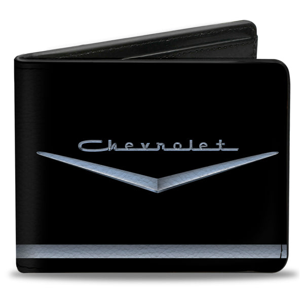 Buckle-Down Bi-Fold Wallet - 1955-57 CHEVROLET V Emblem Stripe Black Silver