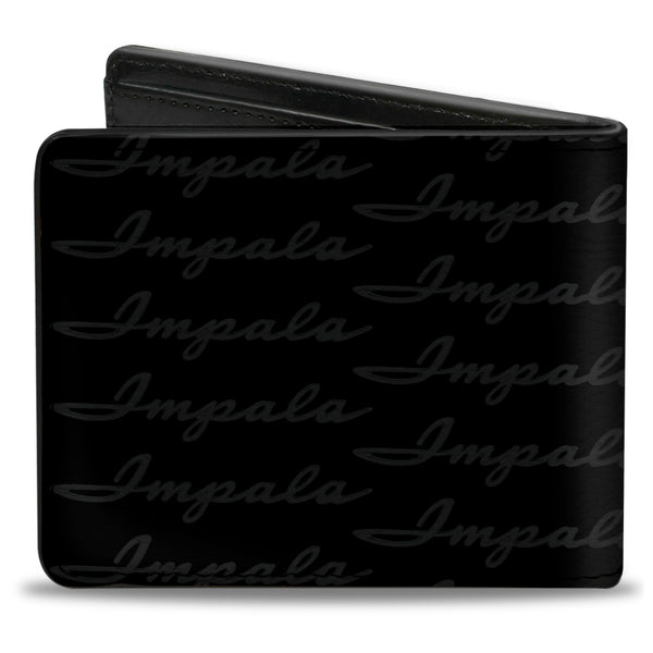 Buckle-Down Bi-Fold Wallet - 1962 IMPALA Script Emblem Repeat Black Silver