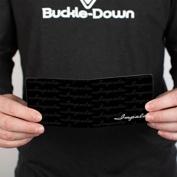 Buckle-Down Bi-Fold Wallet - 1962 IMPALA Script Emblem Repeat Black Silver