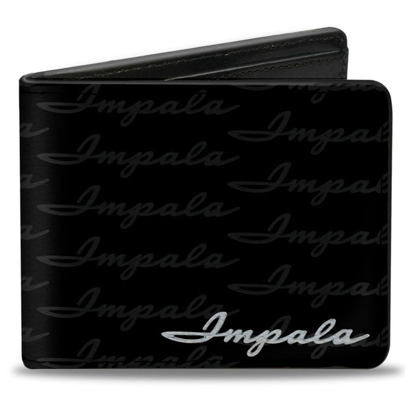 Buckle-Down Bi-Fold Wallet - 1962 IMPALA Script Emblem Repeat Black Silver
