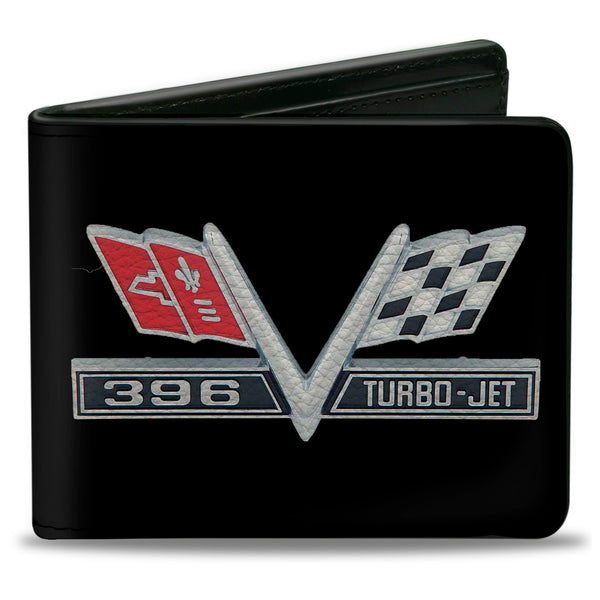 Buckle-Down Bi-Fold Wallet - 1967 Impala 396 TURBO-JET V Emblem Black Silver Red White