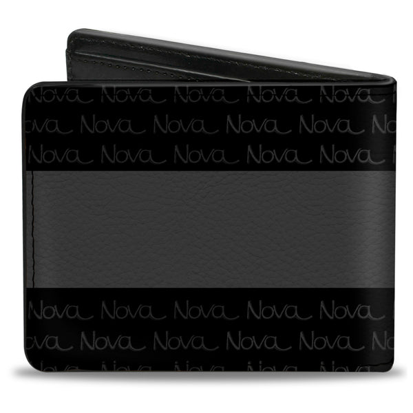 Buckle-Down Bi-Fold Wallet - 1968-72 NOVA Script Emblem Stripe Repeat Black Gray Silver