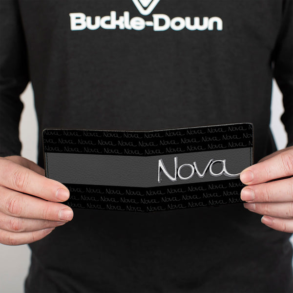 Buckle-Down Bi-Fold Wallet - 1968-72 NOVA Script Emblem Stripe Repeat Black Gray Silver