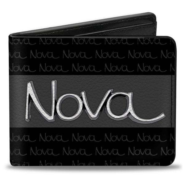 Buckle-Down Bi-Fold Wallet - 1968-72 NOVA Script Emblem Stripe Repeat Black Gray Silver