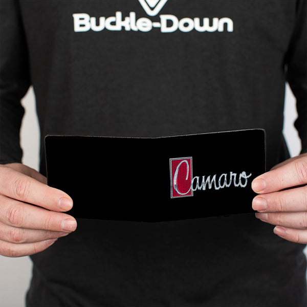 Buckle-Down Bi-Fold Wallet - 1972 CAMARO Script Emblem Black Silver Reds
