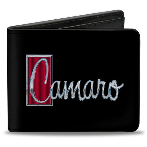 Buckle-Down Bi-Fold Wallet - 1972 CAMARO Script Emblem Black Silver Reds