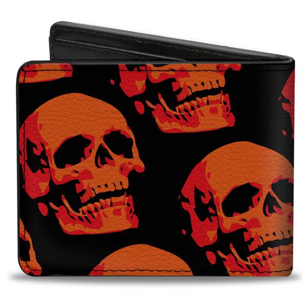 Buckle-Down Bi-Fold Wallet - 3-D Skulls Repeat Black Reds