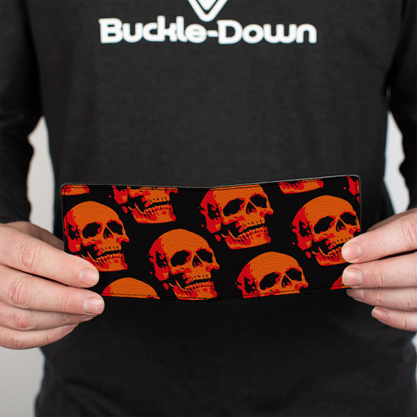 Buckle-Down Bi-Fold Wallet - 3-D Skulls Repeat Black Reds