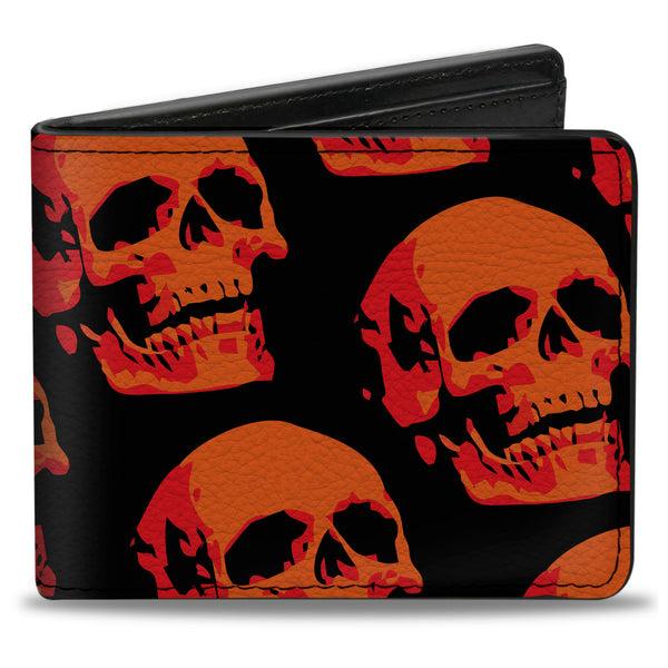 Buckle-Down Bi-Fold Wallet - 3-D Skulls Repeat Black Reds