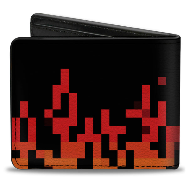 Buckle-Down Bi-Fold Wallet - 8-Bit Pixel Flames Black Oranges Reds