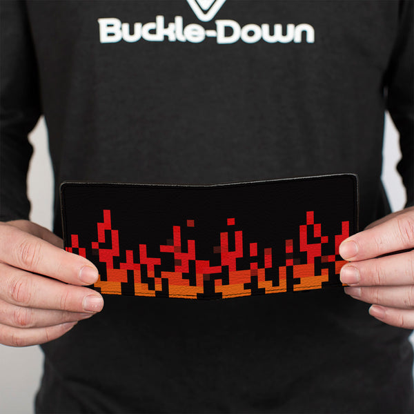 Buckle-Down Bi-Fold Wallet - 8-Bit Pixel Flames Black Oranges Reds